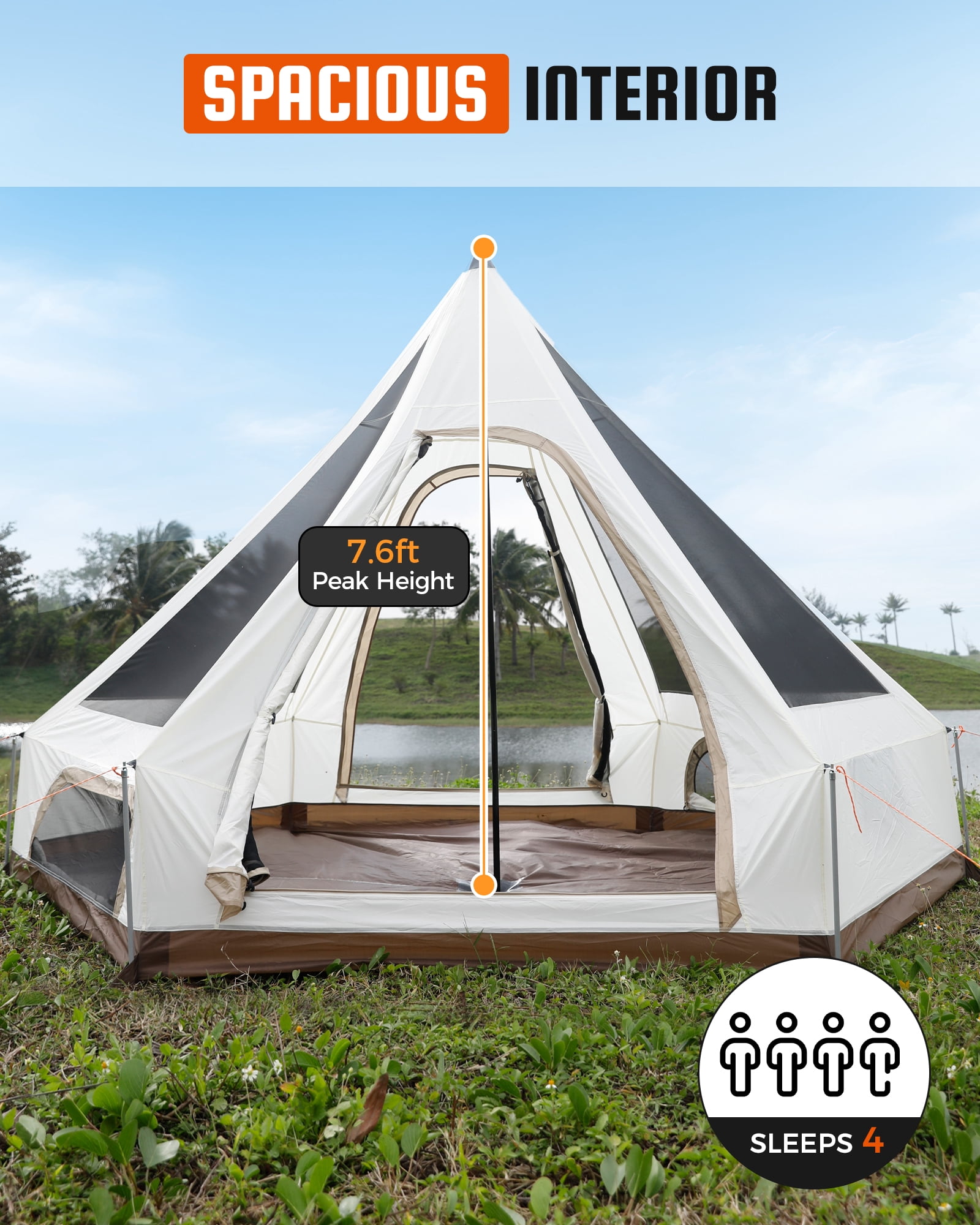 KingCamp Bell Tent for Camping, 2-4 Person All Season Waterproof Family Bell Tent, Luxury Camping Tents