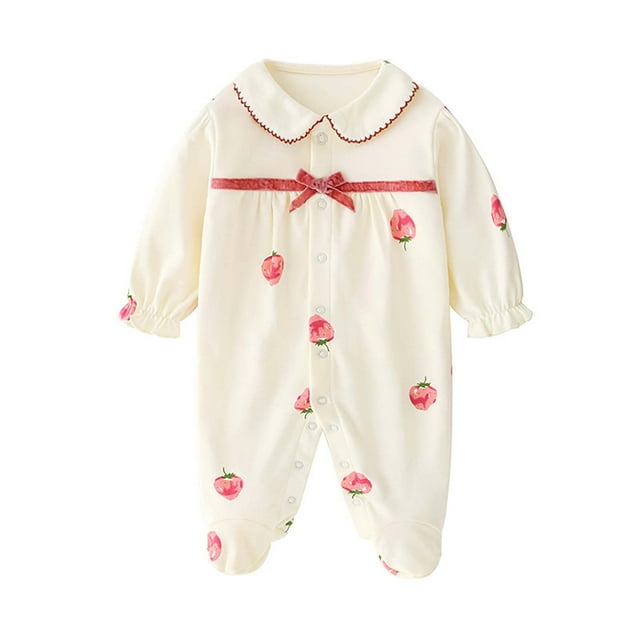 WRKEKC Barboteuse Imprimée pour Nouveau-Né avec Pieds, Volants, Col Rond, Boutons-Pression, Épaissie, Chaude, Ajustée, Tenue d'Automne et d'Hiver pour Garçons et Filles 0-18 Mois