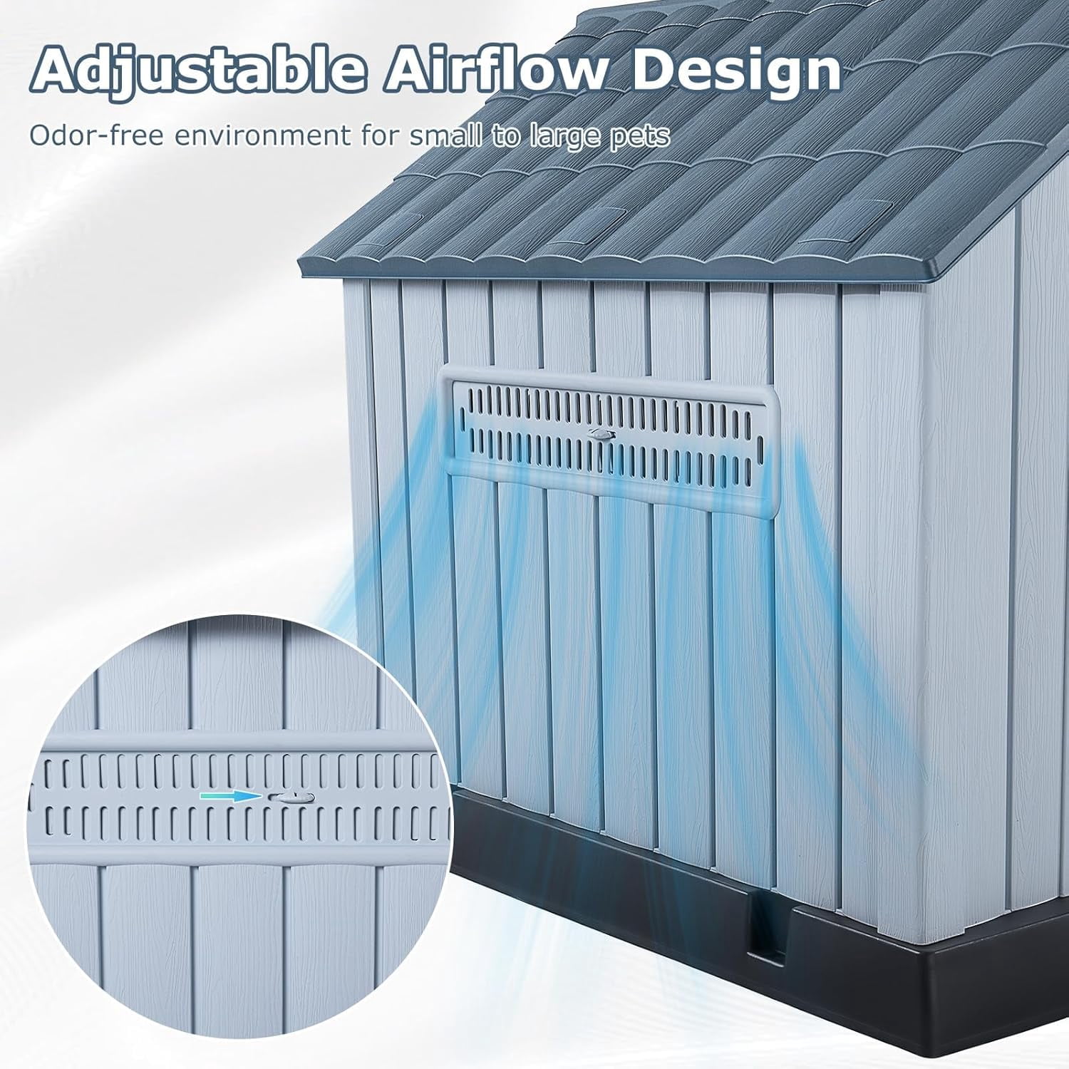 LEHOME Durable Waterproof Plastic Dog House for Small to Medium Sized Dogs, Indoor Outdoor Doghouse with Air Vents and Elevated Floor, Easy to Assemble (Gray, 33.5" L x 31.5" W x 33.9" H)
