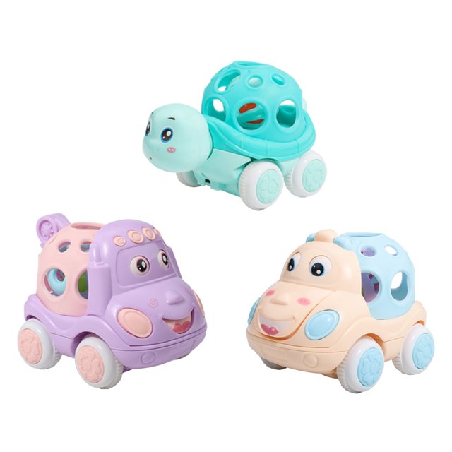EeaseMX 3 piezas de coche de inercia con sonajero creativo, juguete educativo para bebé, coche de dibujos animados (estilo aleatorio)