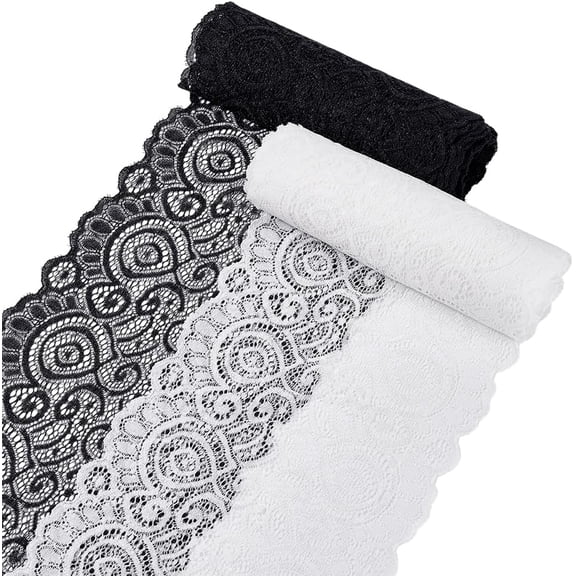 PH 10 Yards Ribbon Sewing Lace Trim Stretch Laces Ribbon 6.8" Lace Fabric for Sewing Clothes Fabric Wedding Decoration Gift Wrap Crafting White/Black Colorful DIY