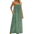 thumbnail image 2 of TAGOLD Womens Sleeveless Round-Neck Ankle Dress Solid Color Backless Strap Pocket Loungewear Summer, 2 of 5