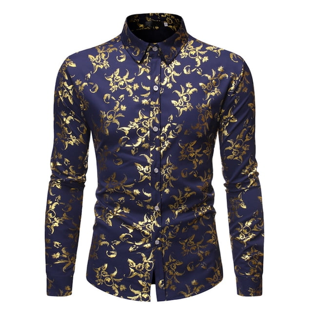 Camisas Para Hombre Slim Fit Camisa bronceadora para hombre Camisa con solapa de manga larga estampada informal (Blue, M)
