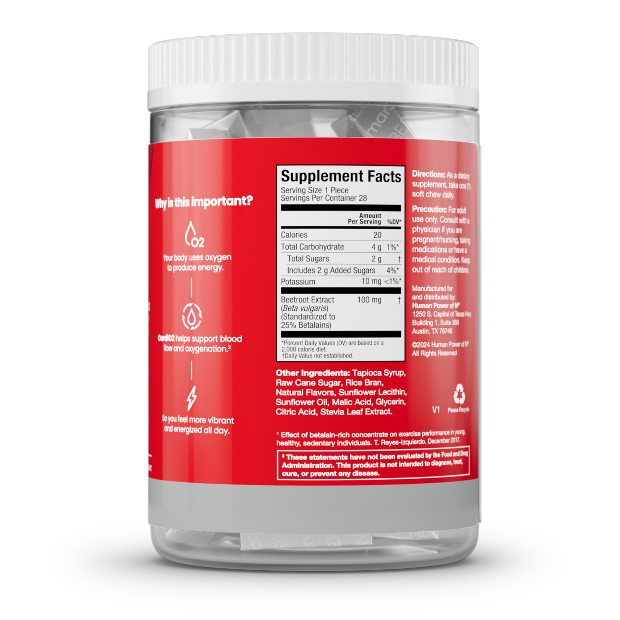 HumanN SuperBeets CardiO2 Energy Chews, Grape Cherry Flavor, 28 Count