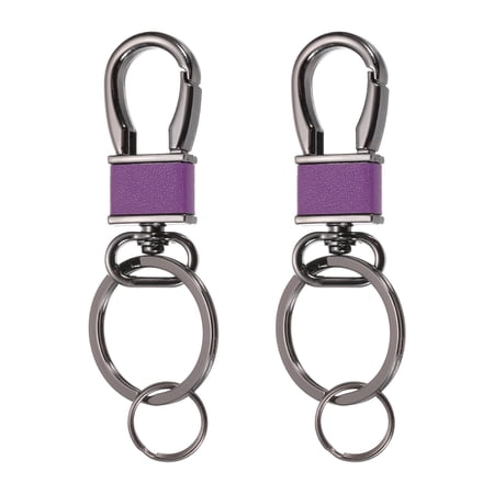 DESIGNICE 2 Pcs Metal Keychain Key Clip Hook Key Ring Holder Organizer Swivel Clasp Keyring Leather Key Chain Clips Buckle for Car Accessories Bag Wallet Black/Purple