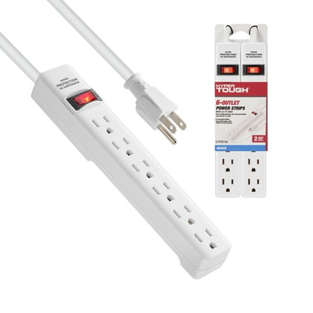 Hyper Tough Indoor 6-Outlet 2.5ft 500J Surge Protector , 2 Pack, White, 15A, 125V