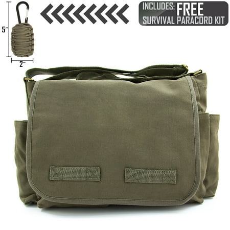 Heavyweight Canvas Messenger Shoulder Bag, with FREE Paracord Survival