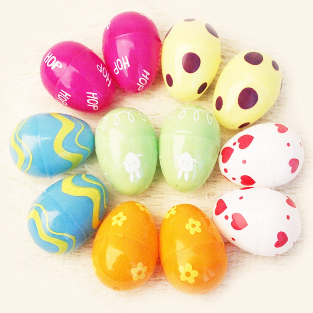 12pcs Colorful Plastic Eggs With Princess Pretend Jewelry Easter Party Decor Toy 
