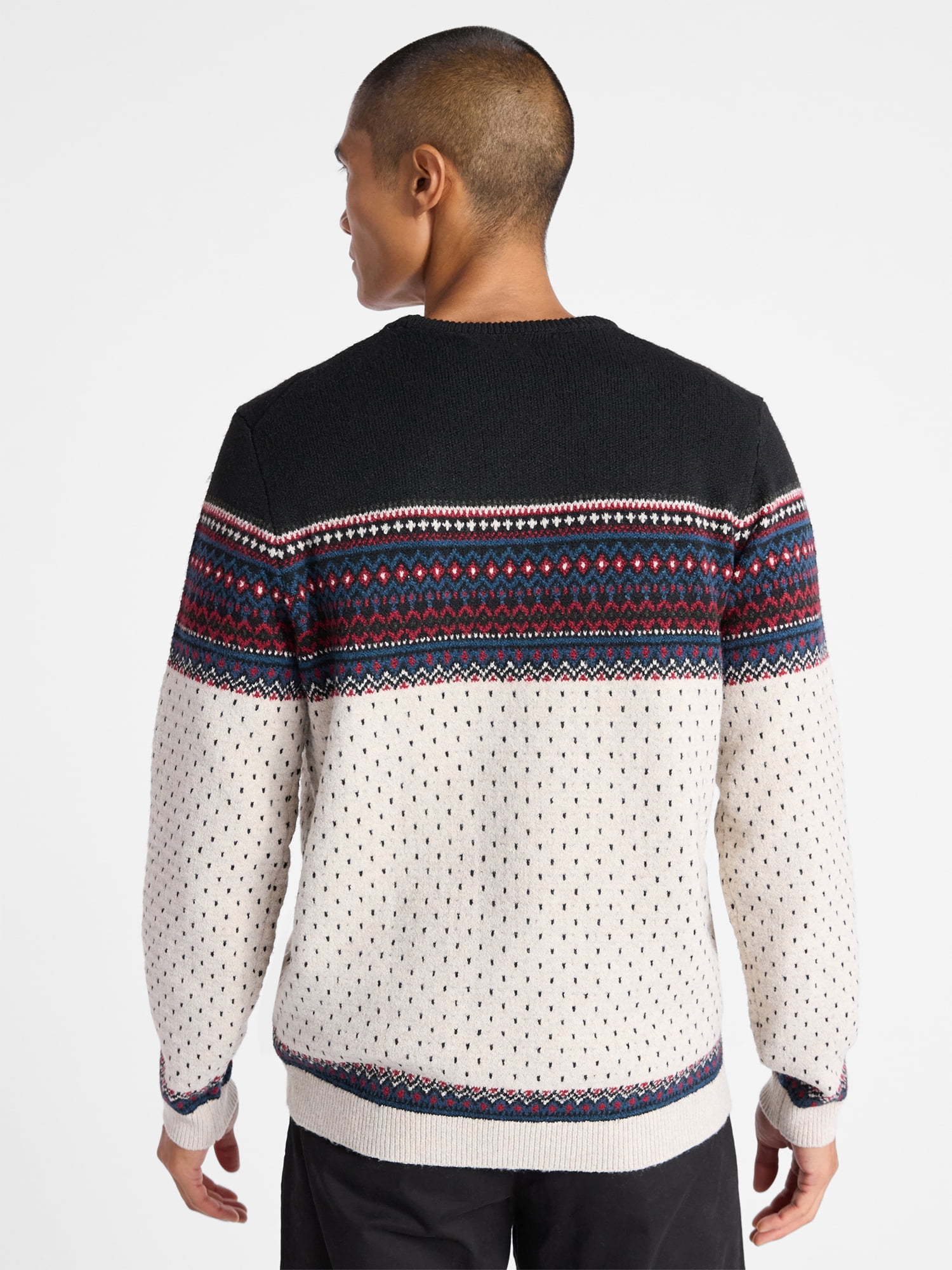Free Assembly Men's Fair Isle and Print Sweater with Long Sleeves, Size XS-3XL