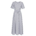 thumbnail image 5 of JINMGG Womens Plus Size Clearance $5 Fashion Women O-Neck Short Sleeve Beach Polka Dot Bandage Long Maxi Dress White S, 5 of 8