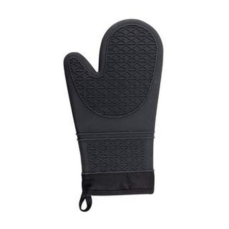 Cool Touch Non-Slip Silicone Oven Mitt | Black, Made with Waterproof, Heat Resistant Silicone, Quilted Cotton Lining, Extra Long – 12.5”, Includes One