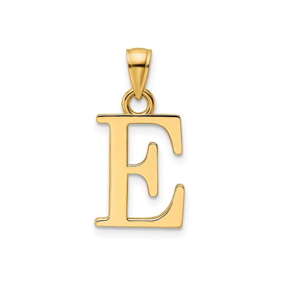 14k Yellow Gold Letter E Initial Pendant Charm, Polished Block Monogram Jewelry for Women