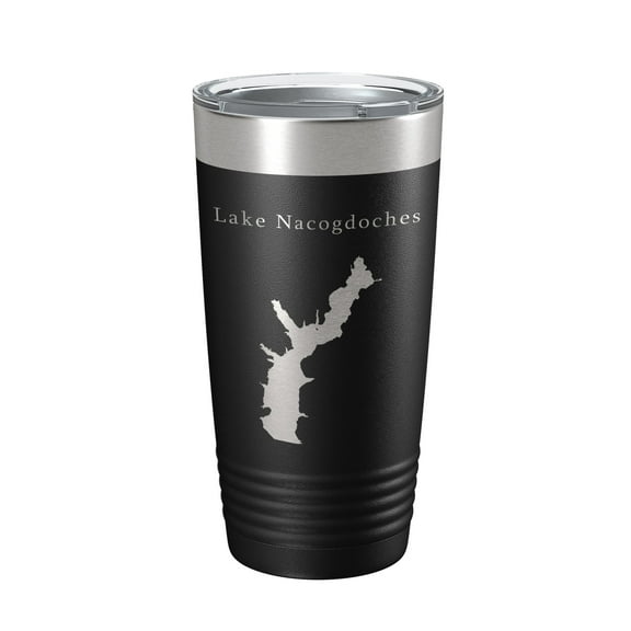 Lake Nacogdoches Map Tumbler Travel Mug Insulated Laser Engraved Coffee Cup Texas 20 oz Black