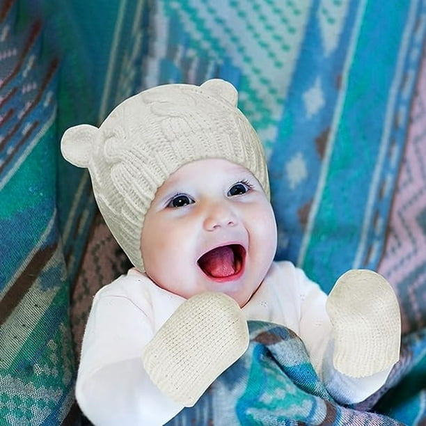 Newborn Winter beanie glove set, for baby girls 0-18 months Baby boys knit  hats Baby winter hats