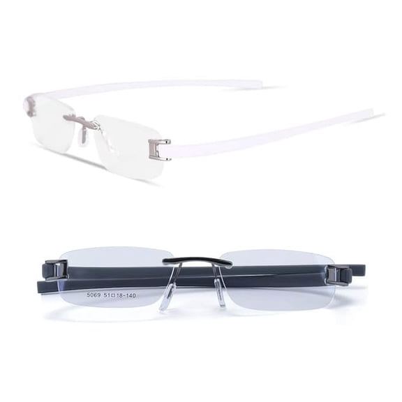 RSINC Combo Tag Rimless Frame Eyeglass Spectacle For Men And Women Modern Collage Fashion School Ladies Sports Tag Silver White & Gun Grey 51-18-140