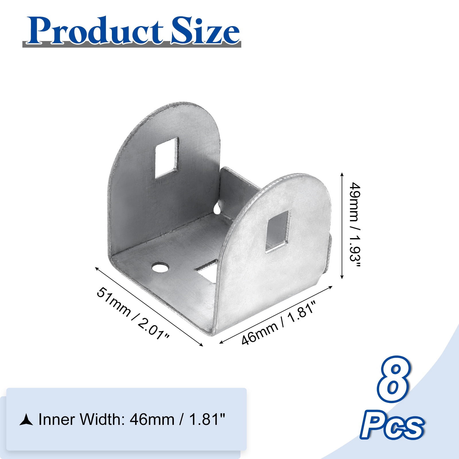 Uxcell 8 Pcs U Bracket for 1.81" Panels, 46 x 51 x 49mm Metal U Shaped Fasteners Brackets for Guardrail or Partitions Connection, Silver