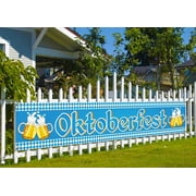 Oktoberfest Fence Banner for German October Fest Themed Party Decoration Blue Bavarian Flag Check Hanging Banners for Beer Party Supply