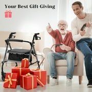 Naipo Rolling Walkers for Seniors, Foldable Rollator Walker with Seat and 6 inch Wheels, gift for seniors, 300 lb Capacity, Aluminum Frame, Gray