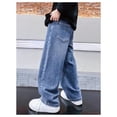 thumbnail image 5 of Boy's Casual Straight Leg Baggy Jeans Elastic Waist Loose Denim Cargo Pants with Pockets for 4-14 Years, 5 of 9