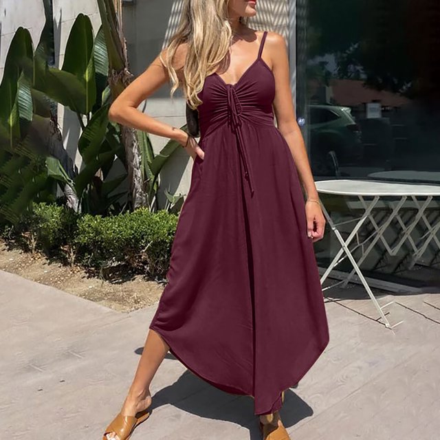 BEFOKA Womens Plus Size Pants,Summer Pants Clearance for Womens,Women'S Solid Color Drawstring Pocket Irregular Wide-Leg Jumpsuit