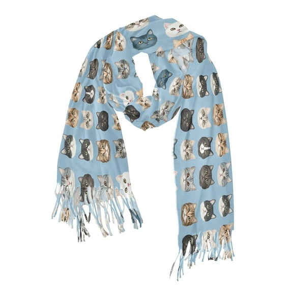 FORMRS Womens Scarf Winter Soft Long Big Warm Shawls Wrap Tassel Scarves, Vibrant Cute Cat
