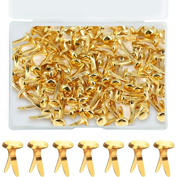 100pcs Metal Split Pins, 8x17mm Paper Fasteners Brads Gold Round Head Mini Brads with Storage Box, Craft Pins Brad for DIY Crafts Projects, Scrapbooking, Offi(Gold)
