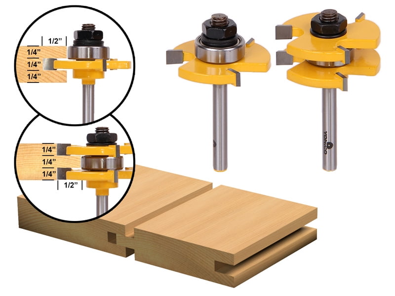 Anti-Kickback Matched Tongue & Groove Router Bit Set 1/4inch Shank Woodworking 