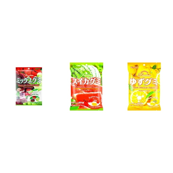 3 Pack Kasugai Gummy Candies, Made in Japan, Gluten Free, Mix 3 Flavor (Fruits Mix,Watermelon,Yuzu) Plus NineChef Brand Long Handle Coffee Spoon