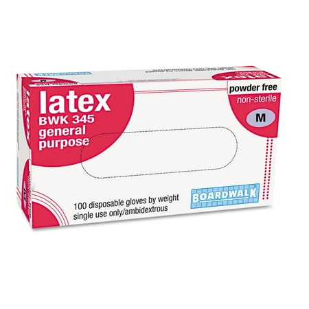 Boardwalk General-Purpose Latex Gloves, Powder-Free, 4.4 mil, Medium, Natural, 100/Box -BWK345MBX