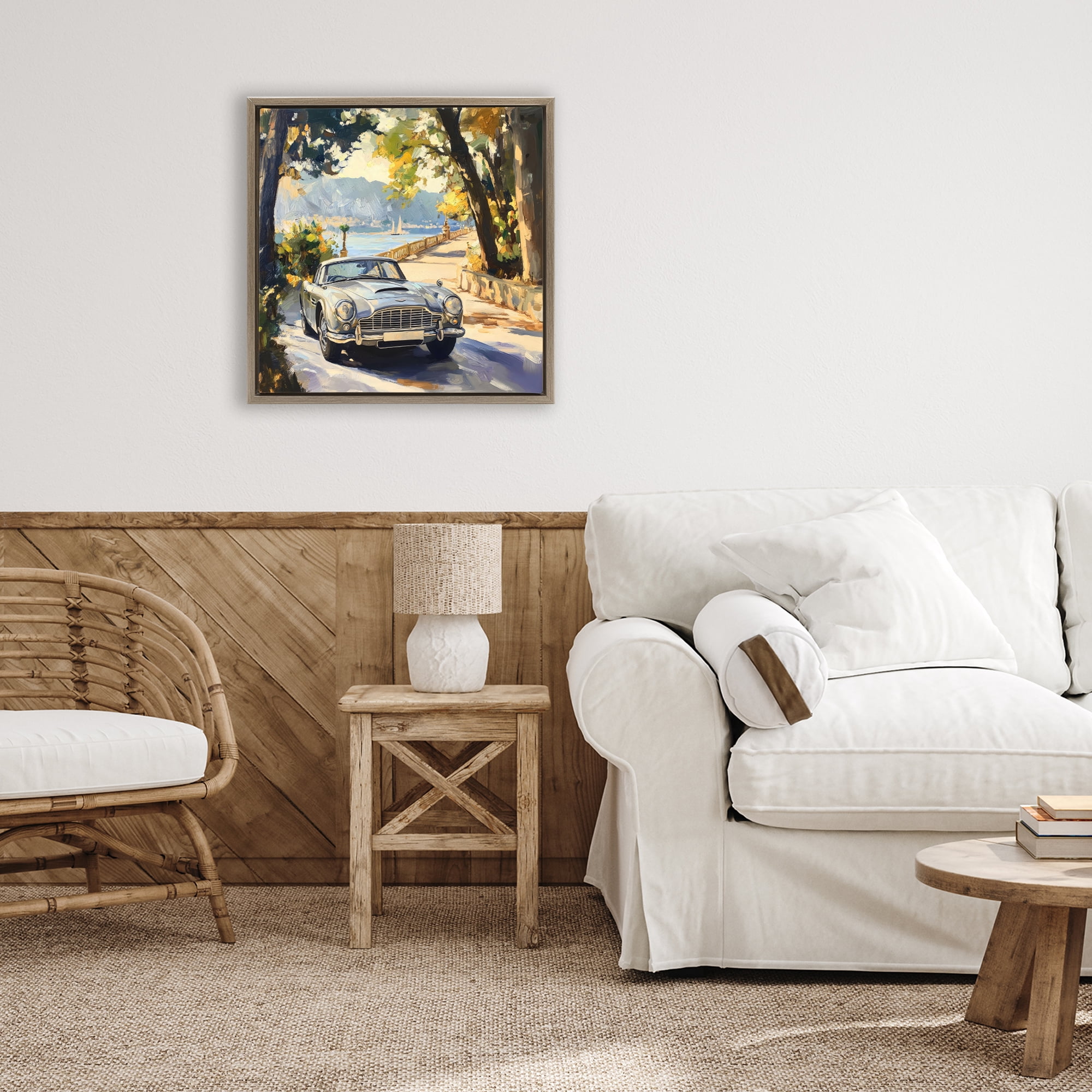 Stupell Industries Classic View of Seaside Drive Brown Framed Floater Canvas Wall Art, design by Creative Studio