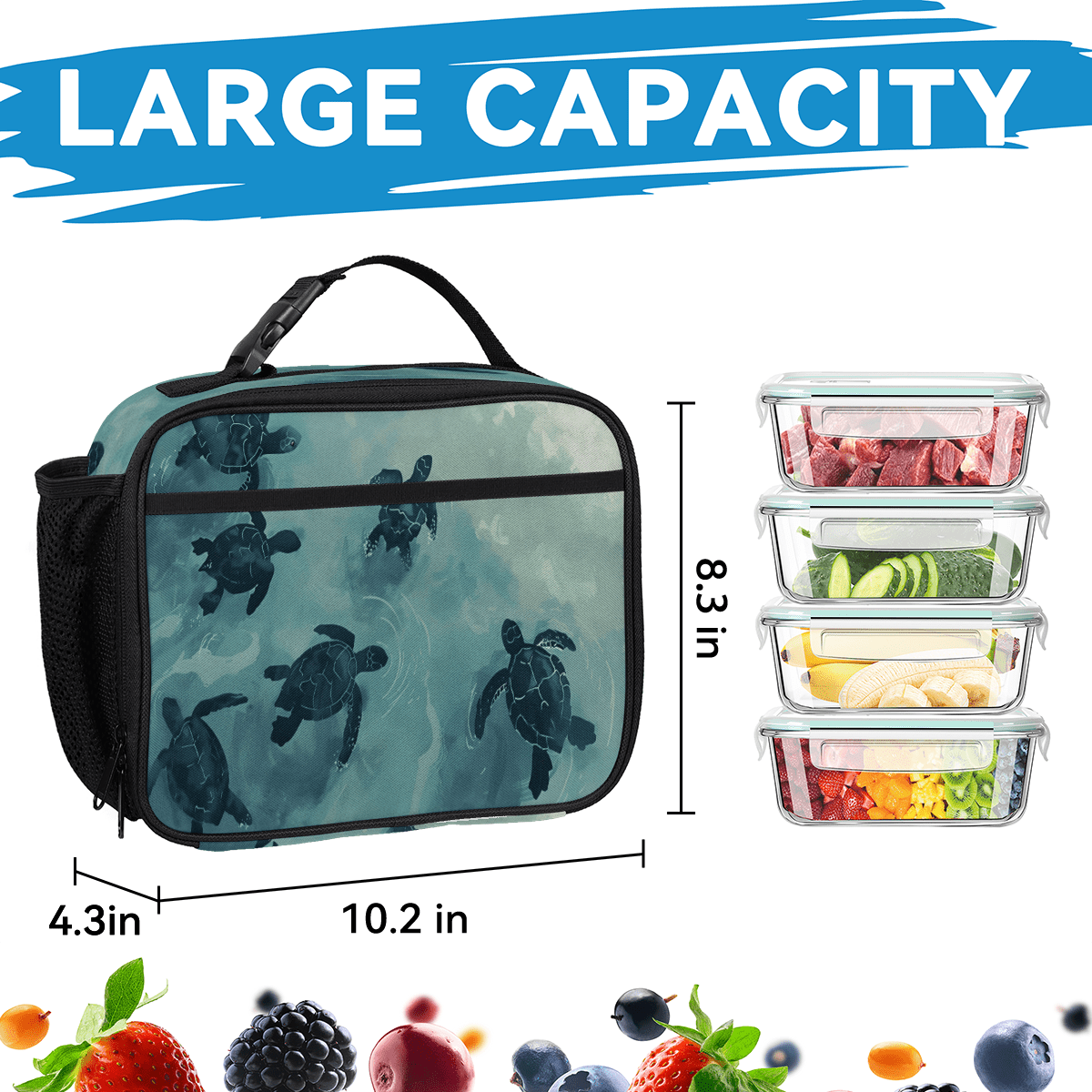 Herdesigns Turtle Sea Animals Large Backpack Set with Lunch Box Lightweight Water Resistant Travel Laptop Backpacks Casual Daypacks for Women Men