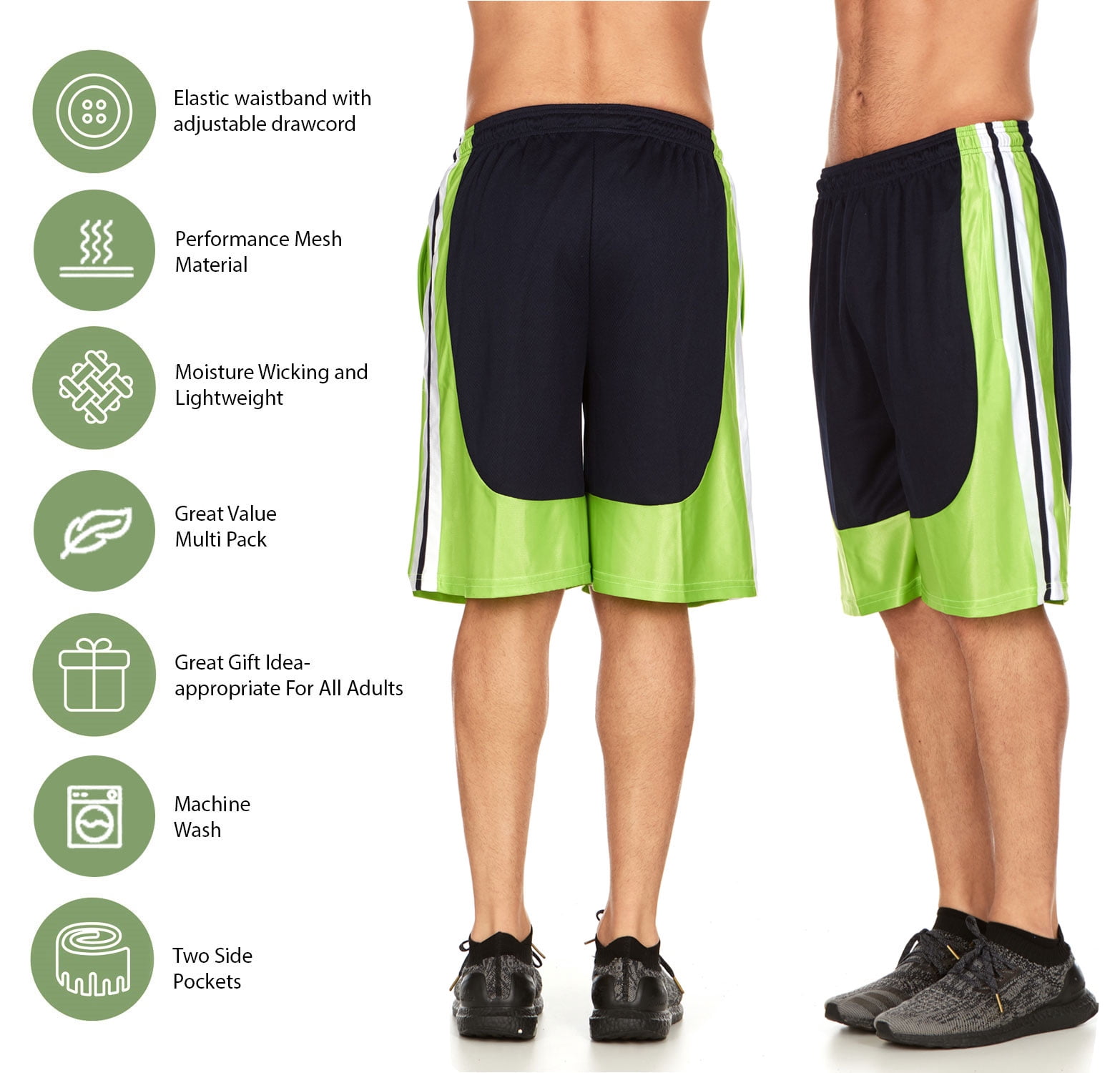 5 Pack: Mens Moisture Wicking Athletic Basketball & Gym Workout Shorts with Pockets Multipack, Sizes up to 3XL