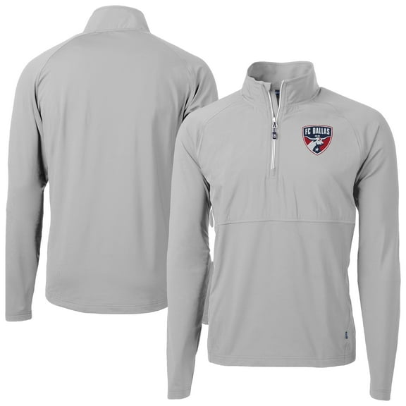 Men's-Cutter & Buck  Gray FC Dallas Adapt Eco Knit Hybrid Recycled Quarter-Zip Pullover Top