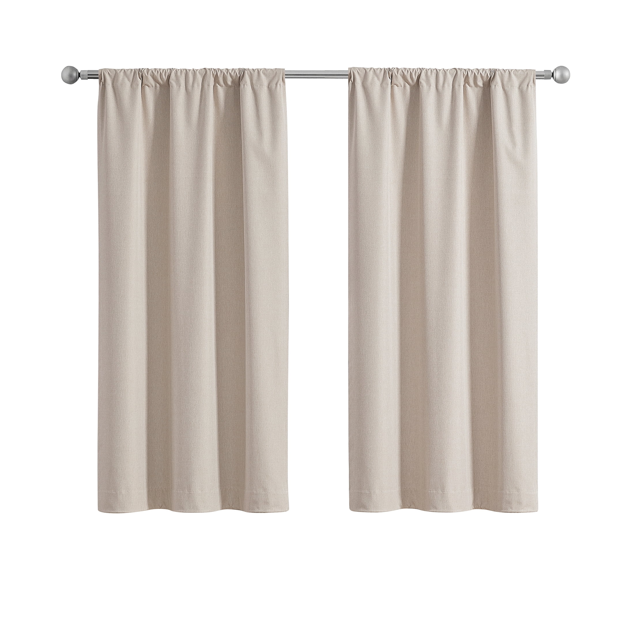 Mainstays Iris Linen Look 100% Blackout Curtain Panel Pair, Set of 2 Room Darkening Drapes for Bedroom, Beige, 37"W x 63"L