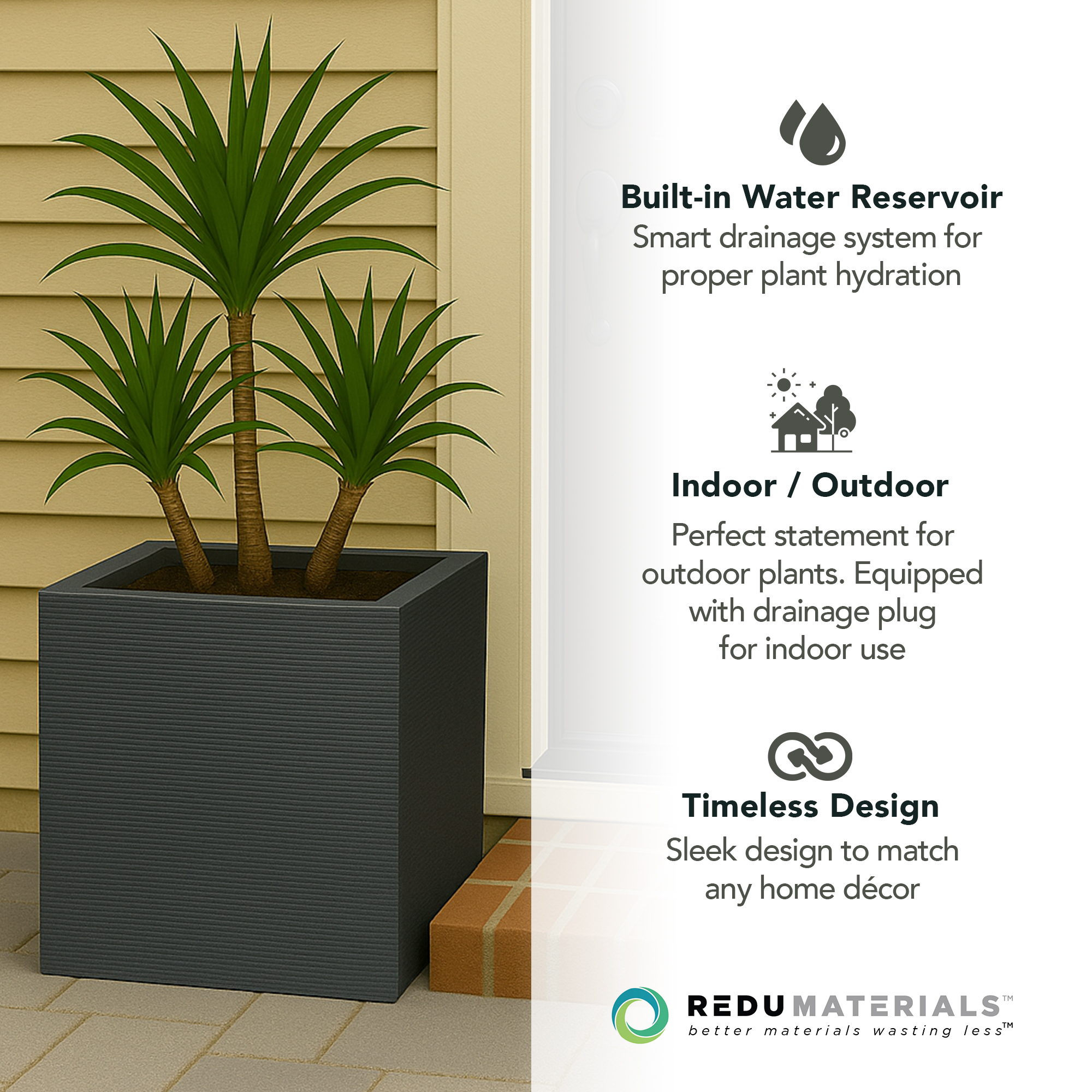 Tierra Verde Citadel Horizon Self Watering Square Planter 13.5"W x 14"H"