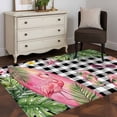 thumbnail image 3 of Summer Flamingo Area Rugs 3'x5', Small Throw Rugs for Living Room Bedroom, Tropical Plants Botanical Floral Black Plaid Indoor Outdoor Rug Non-Slip Low Pile Carpet Runner Reversible Floor Mats, 3 of 8