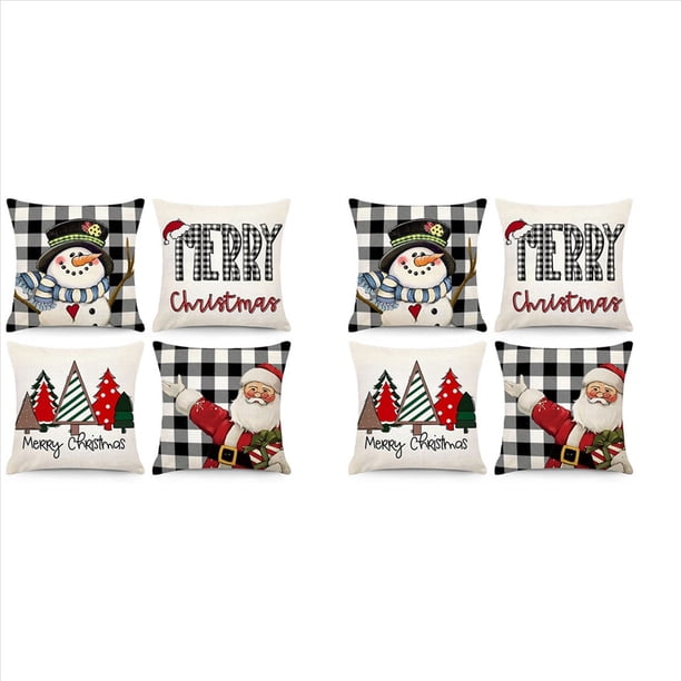 Fundas de Almohada Navideñas 18X18 Juego de 8 Decoraciones Navideñas Cojines de Granja de Cojín de MuñEco de Nieve para Decoración del Hogar
