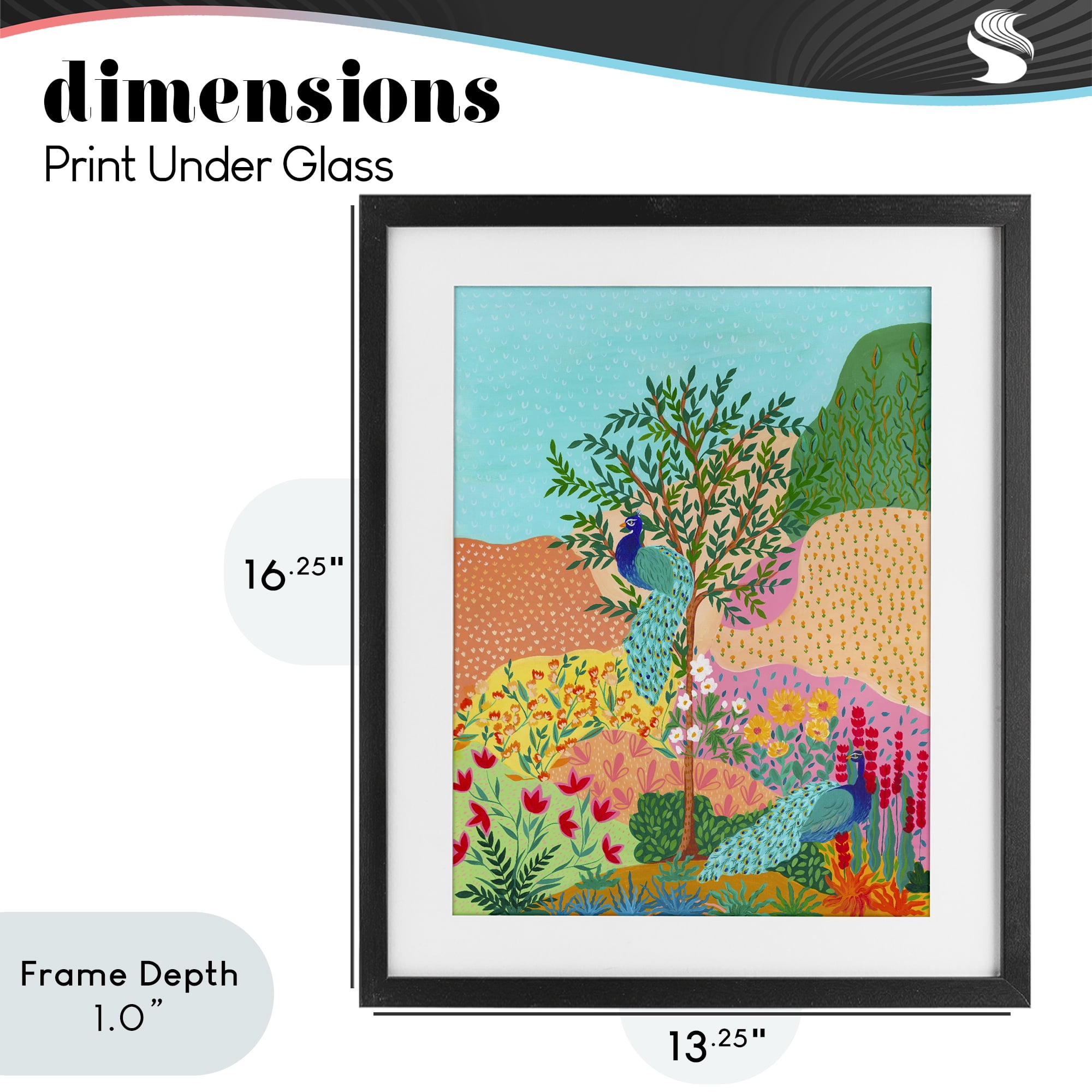 Stupell Industries Peacocks in Dotted Meadow Black Framed Print Under Glass, design by Nabeela Rumi