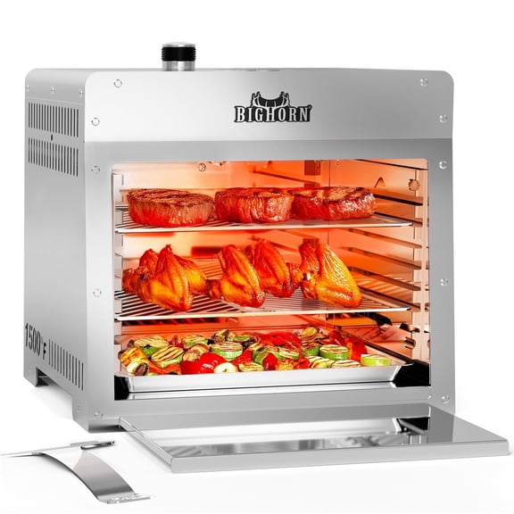 Big Horn Outdoor Silver Tabletop Propane Gas Grill with Adjustable Grill Grate