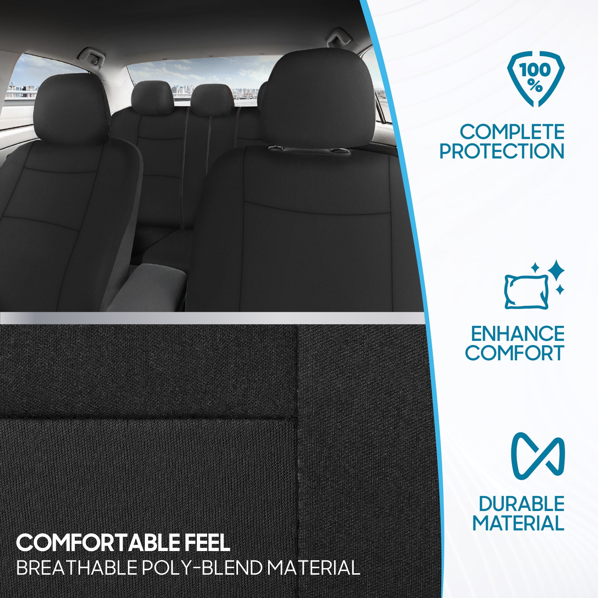 BDK PolyPro Car Seat Covers Full Set in Black – Front and Rear Split Bench Seat Covers for Cars, Easy to Install, Accessories for Auto Trucks Van SUV