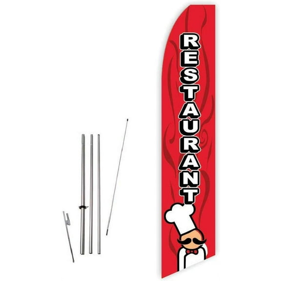 Restaurant Red Super Novo Feather Flag - Complete with 15ft Pole Set and Ground Spike