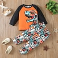 thumbnail image 2 of NAFUU Boys Dinosaur Print Raglan Sleeve T Shirt Crewneck Tops And Colorful Full Print Pants Outdoor Play Casual Outfit Fall Winter Clothes Leisure Sport Wear 4-5 Years, 2 of 7