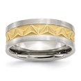 thumbnail image 1 of Stainless Steel Grooved Yellow IP-plated Mens 8mm Brushed Band Ring 7 Size, 1 of 6