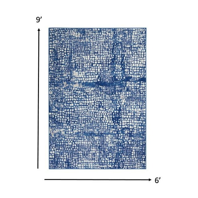 homeroots home decor 385858 6’ x 9’ Ivory and Navy Abstract Grids Area Rug