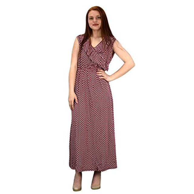 Peach Couture Robe Longue Maxi Décontractée d'Été pour Femme à Pois Sans Manches Cocktail Rouge Petite