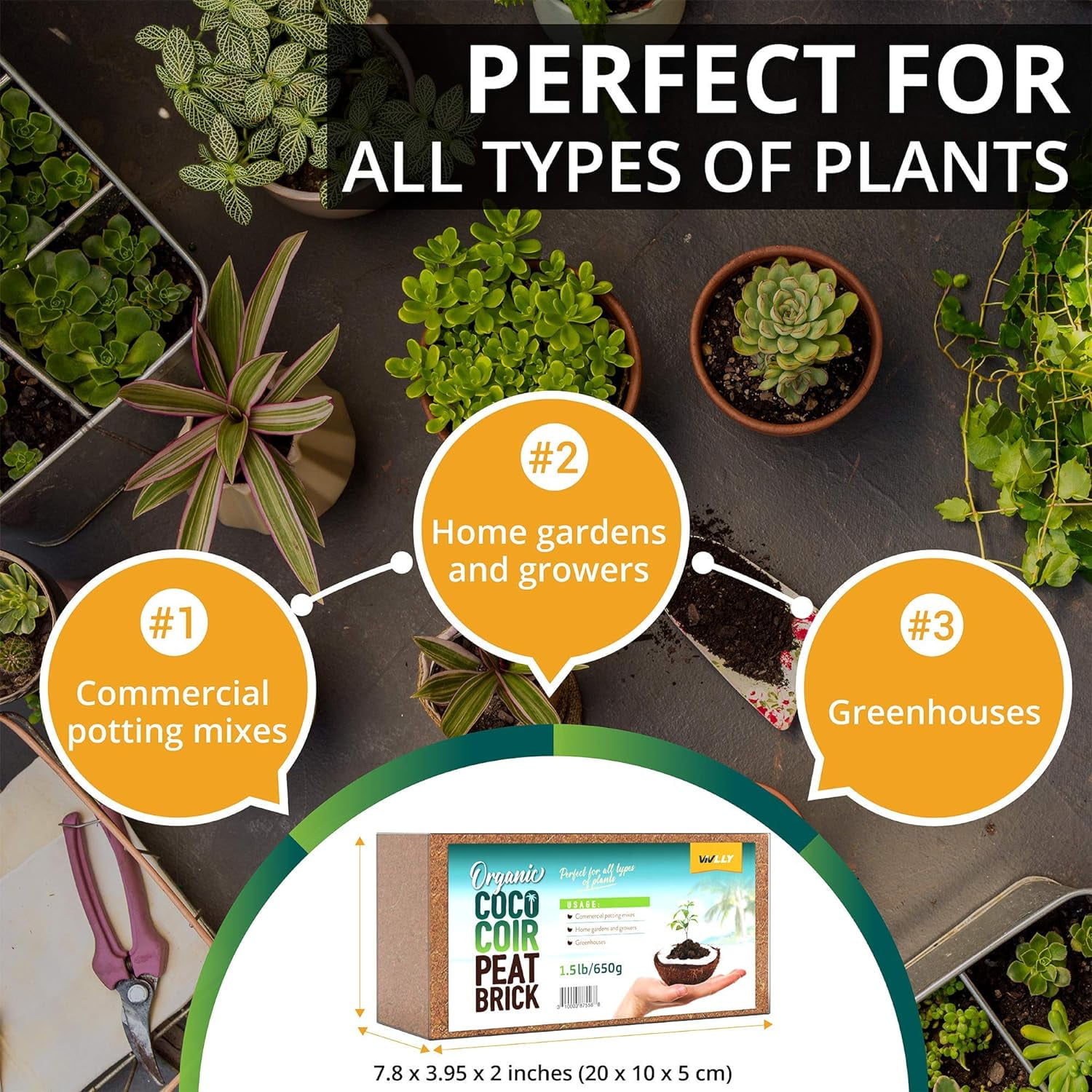 Compressed Coco Coir Bricks, 5 Count, Natural Seed Starter with Low EC and pH Balance, Enhance Root Growth in Herbs, Flowers, and House Plants, Organic with High Expansion - by Vivlly