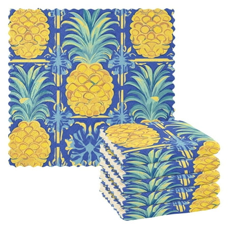 

Pineapples and Blue Abstract Flower Pattern Dish Cloths Quick Drying Dish Towels Reusable Cleaning Cloths Set of 6 for Kitchen Countertop Car 11 x 11