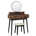 thumbnail image 5 of Vanity Set with Touch Screen Lighted Mirror, Makeup Table with Cushioned Stool, 4 Drawers, Rustic Brown and Black, 5 of 6