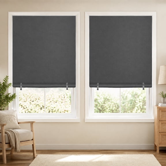 2Pack Blackout Roller Window Shades, Cordless Pull Down Blinds for Indoor Windows, Thermal Insulated Fabric UV Protection, 36''W x 72''H, Grey