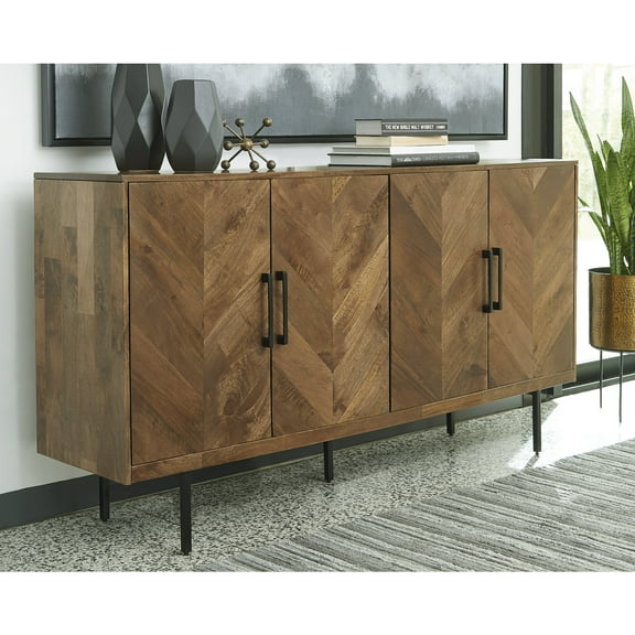 Signature Design by Ashley Prattville Contemporary Accent Cabinet with 4 Chevron Pattern Doors, Brown